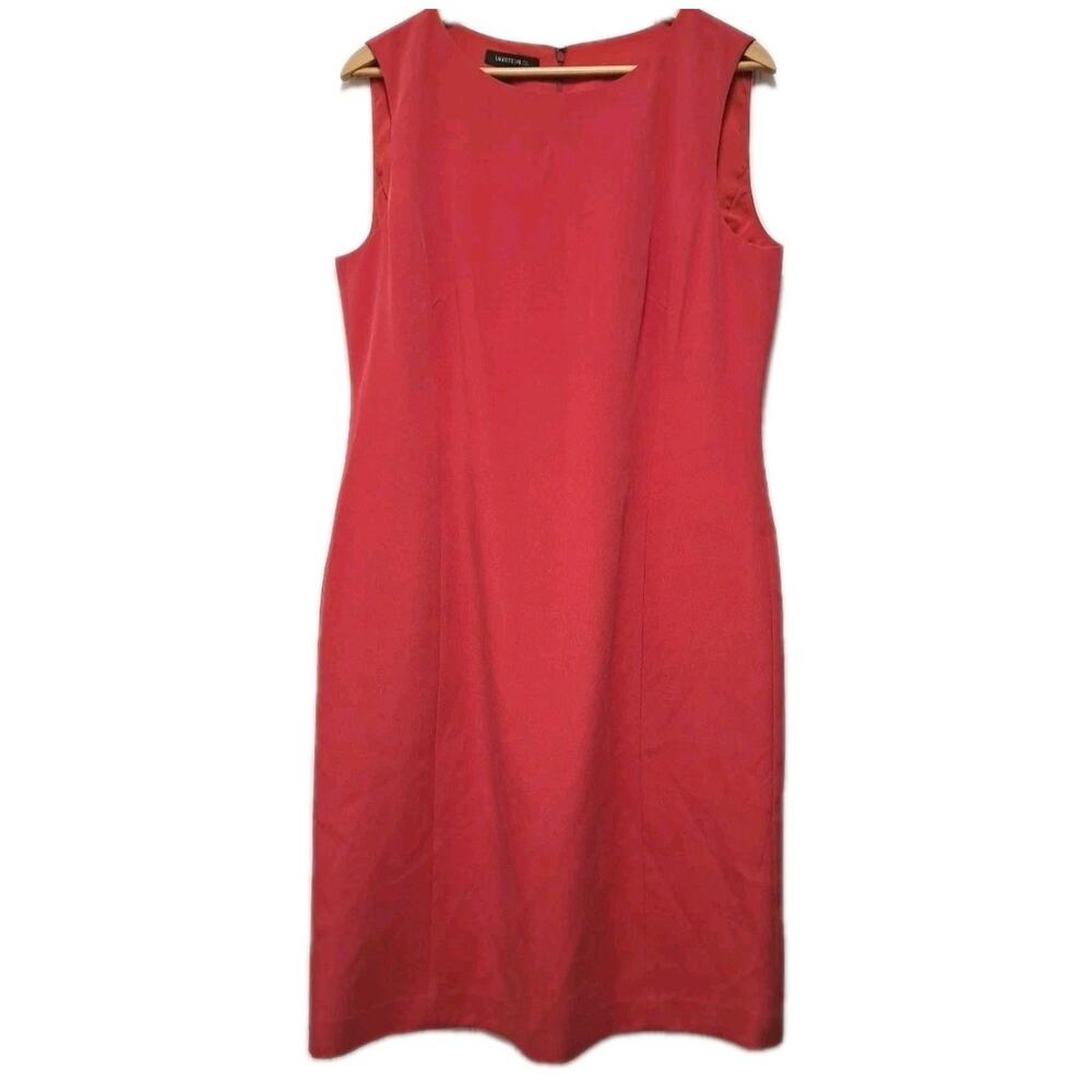 Lafayette 148 Sleeveless Midi Dress Womens 14 Red Pink 100% Silk Sheath Classic
